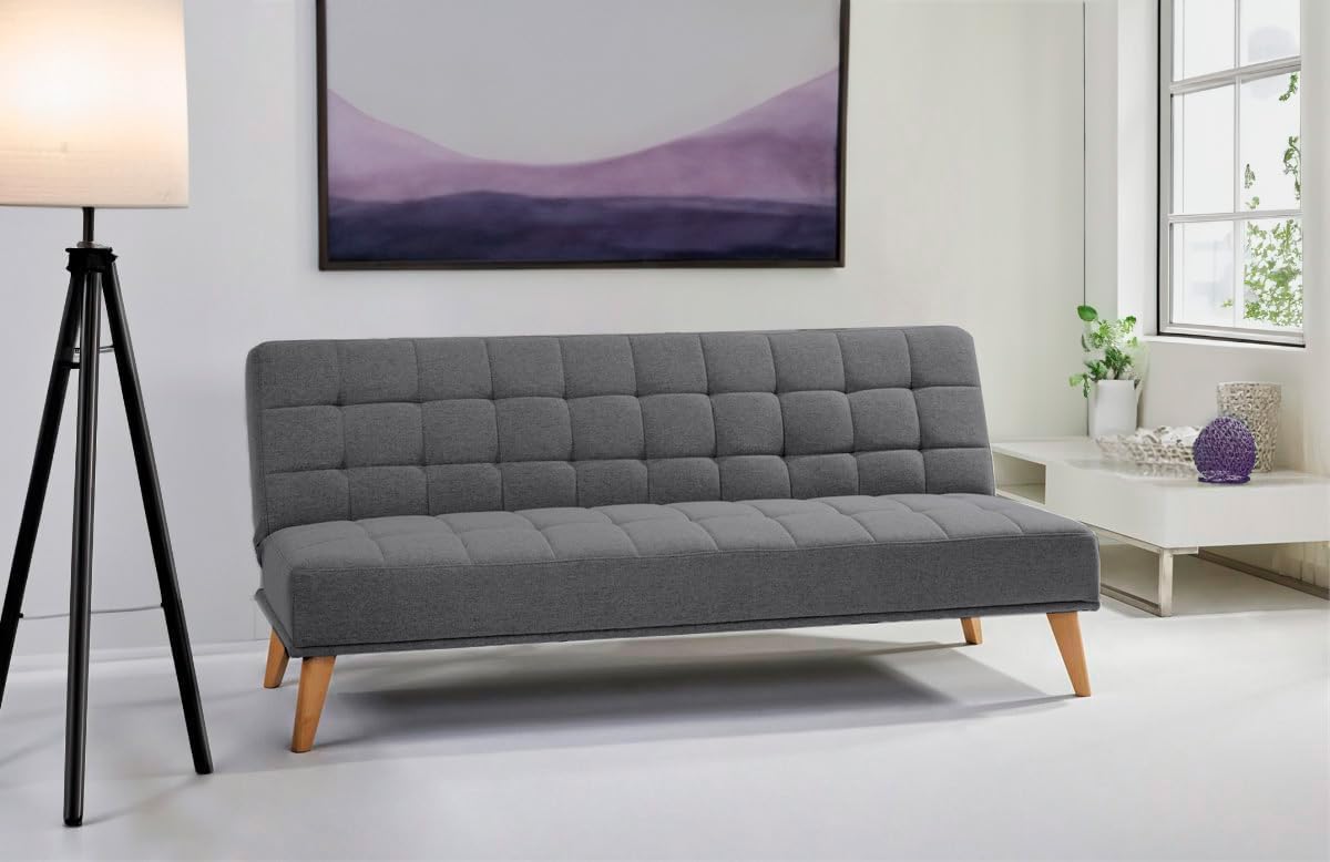 SHIITO | Modell Versailles – Schlafsofa mit Klick-Klack-Mechanismus | Wo Eleganz und Komfort aufeinandertreffen | Gestepptes Design in Grau | 189,5 x 88 x 89 cm