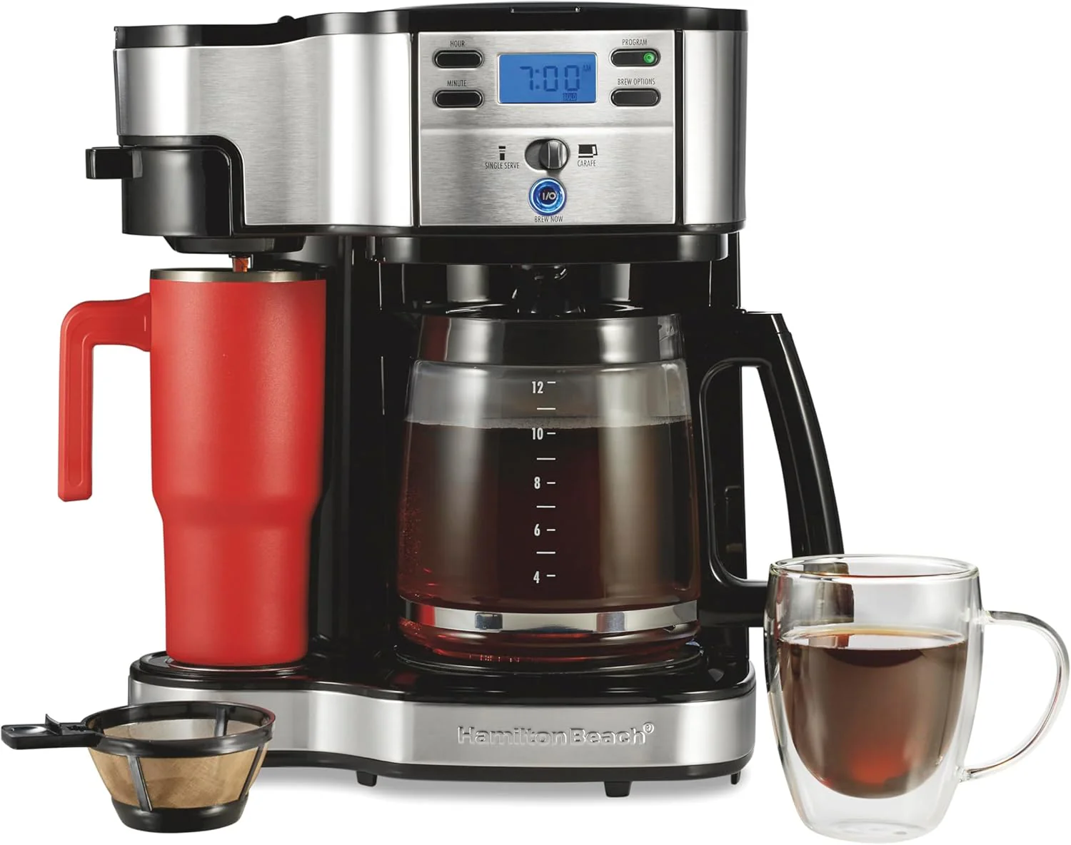 Hamilton Beach 2-in-1-Programmierbare Filterkaffeemaschine (Modelljahr 2025). 12 Tassen. Glaskanne. Automatische Pausen- und Servierfunktion. Schwarz (49980R)