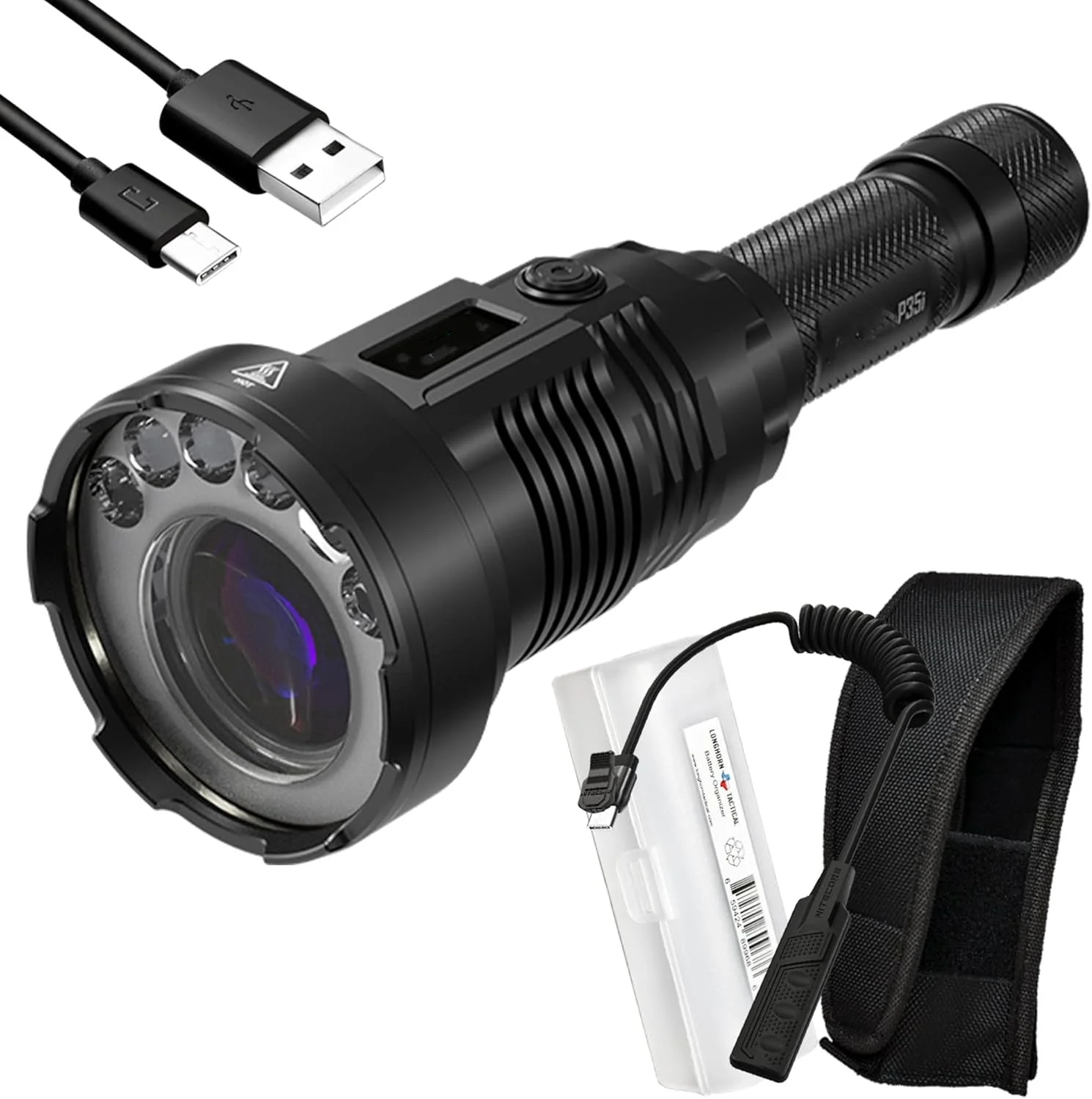 P35i LEP Taschenlampe – 3000 Lumen. Große Leuchtweite von 1650 Metern. USB-C-aufladbar mit LumenTac-Organizer – Ideal für Jagd, Such- und Rettungseinsätze.